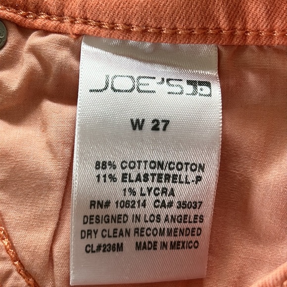 Joe's Jeans Mango Orange Shorts. 5 Pocket, Zipper Fly, Leather JJ Logo Sz 27 - Picture 7 of 10